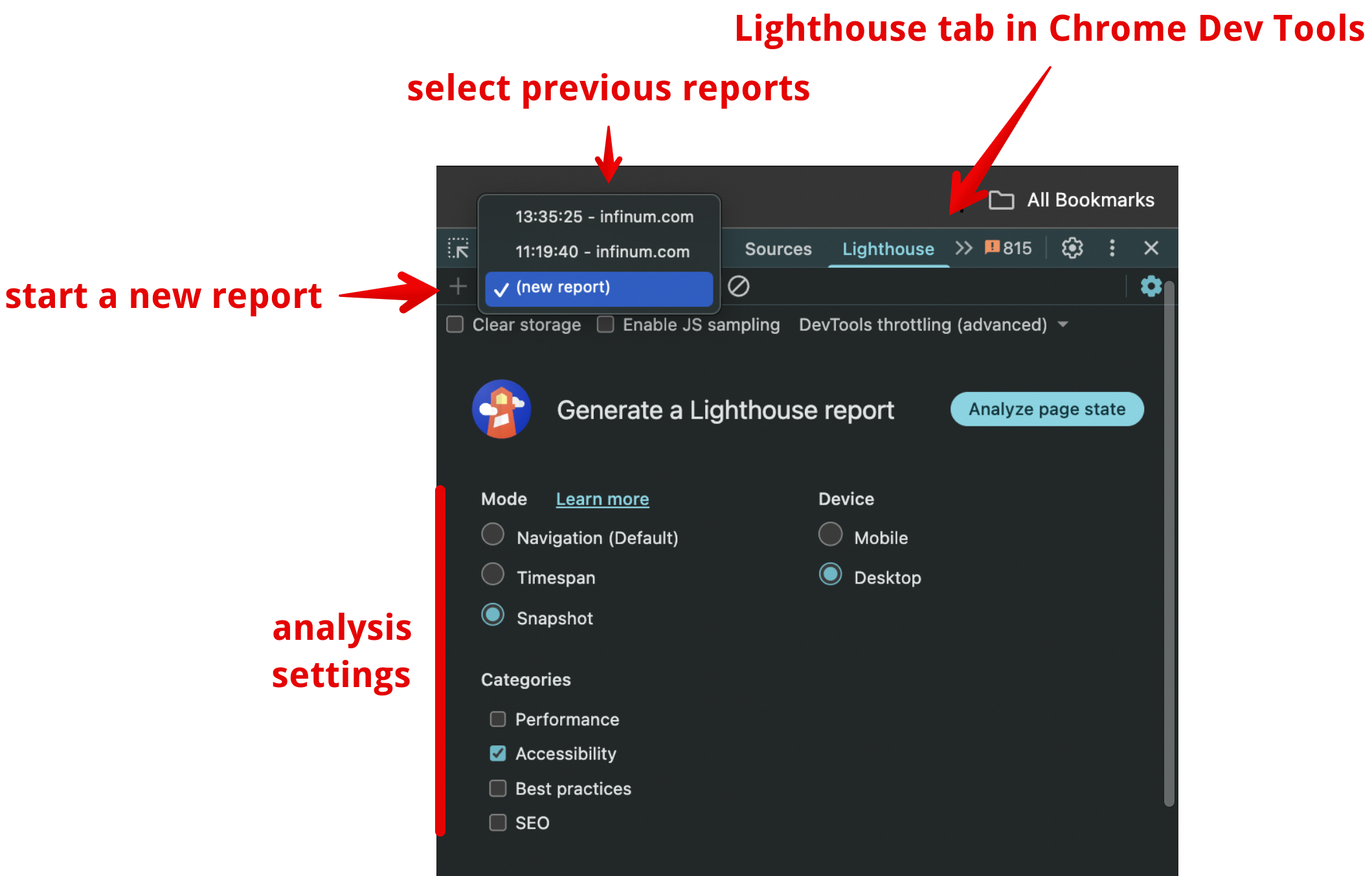 Lighthouse settings and navigation