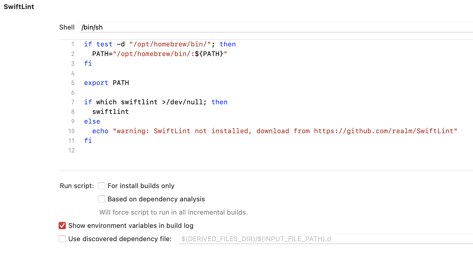 iOS SwiftLint Run script